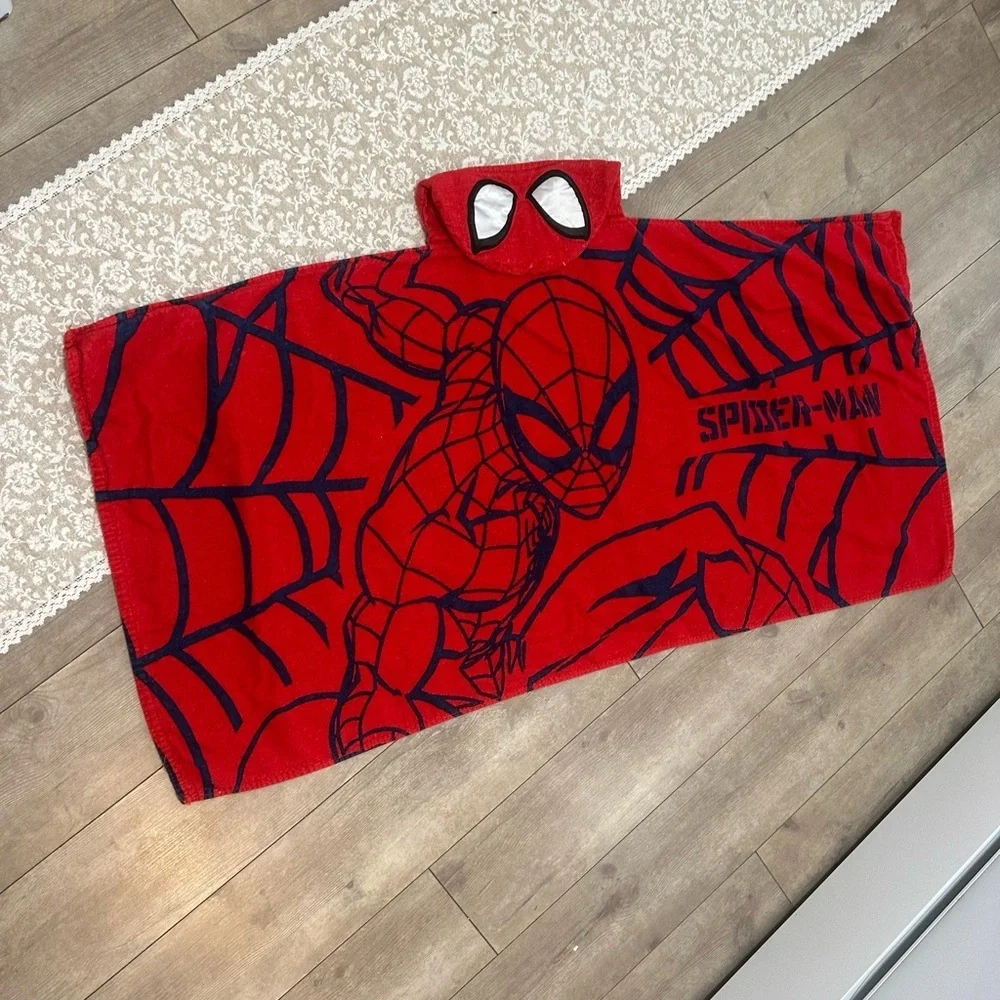 Marvel Spider-Man Kids Hooded Bath Towel Cozy Cotton Terry Black Red